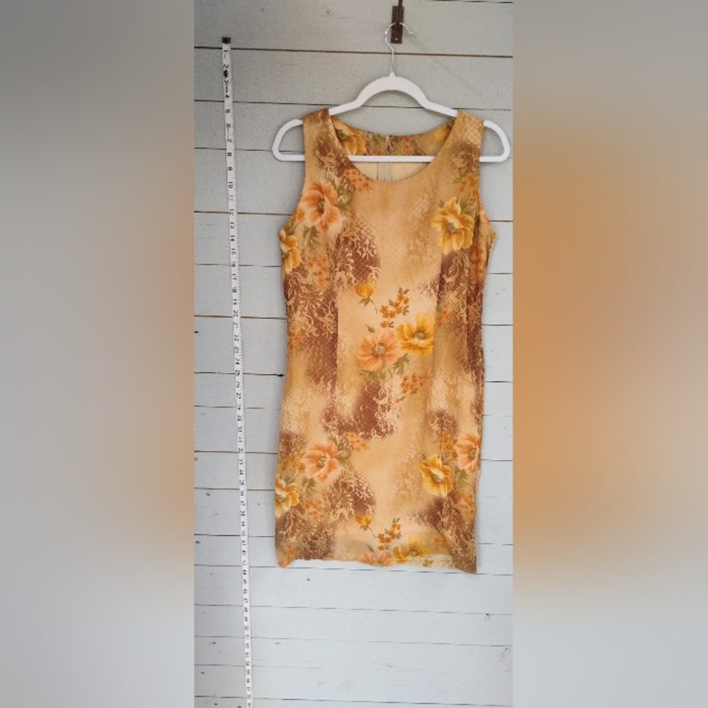 Floral Midi Dress in Yellow and Brown